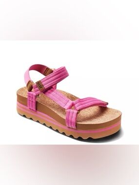 REEF Cushion Rem Hi Platform Sandals Pink Rope Size 9 Cork Footbed Summer